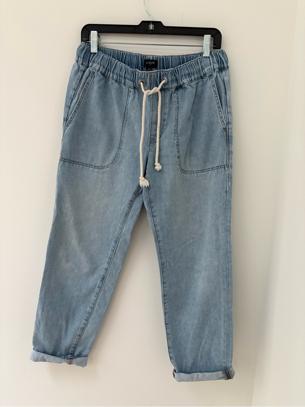 JCrew Light Wash Drawstring & Elastic Waist Denim Cuffed Jeans